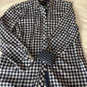 Talbots Petite Large women’s  Blue and White Checkered Button-up blouse Shirt